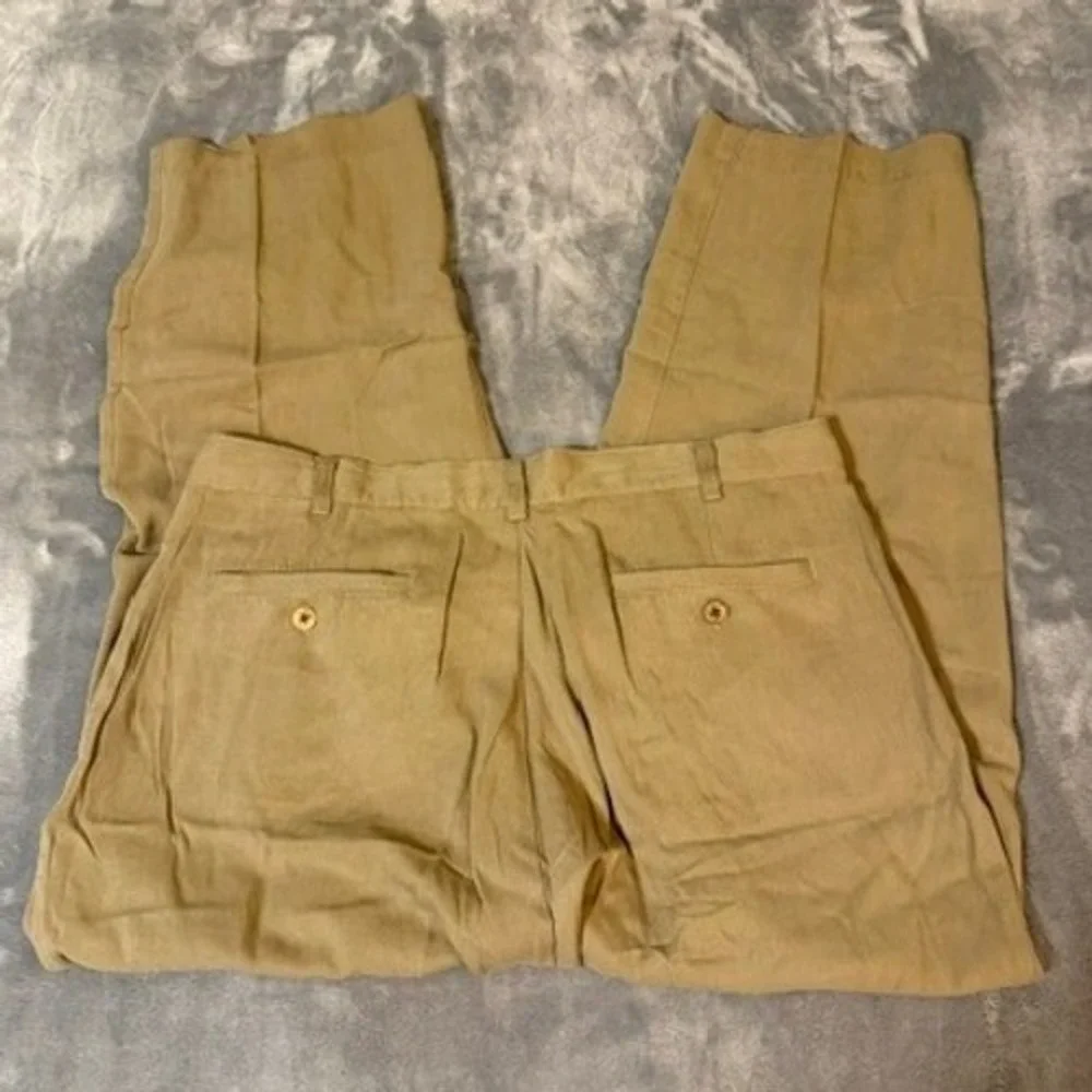 Joseph & Feiss Silk Herringbone Pleated Wide Leg Pants Mens Size 36 Tan EUC